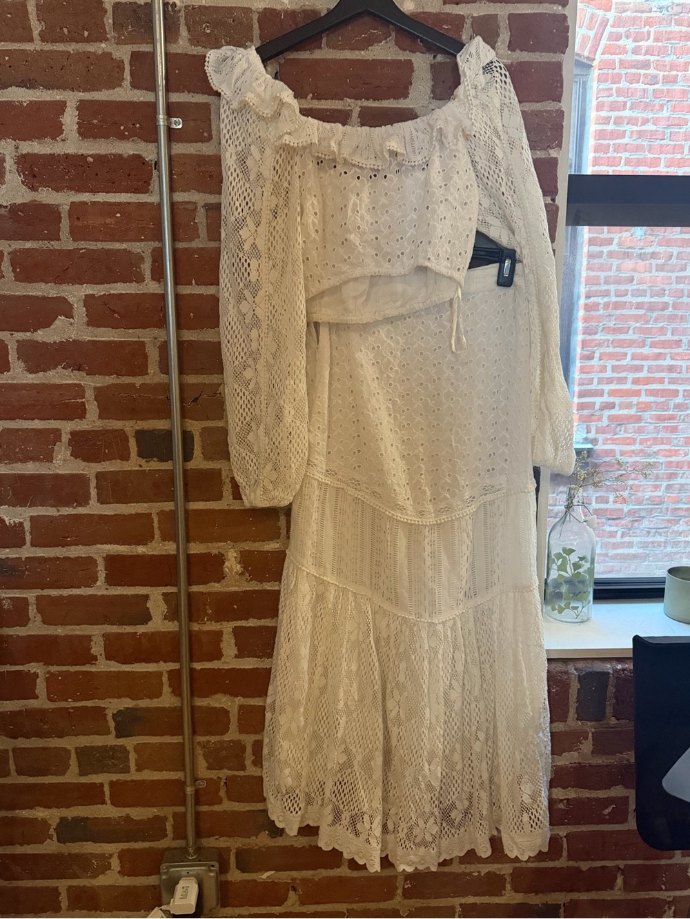 LoveShackFancy Vintage-Inspired White Lace skirt & top set with Ruffle Neckline - Picture 2 of 2
